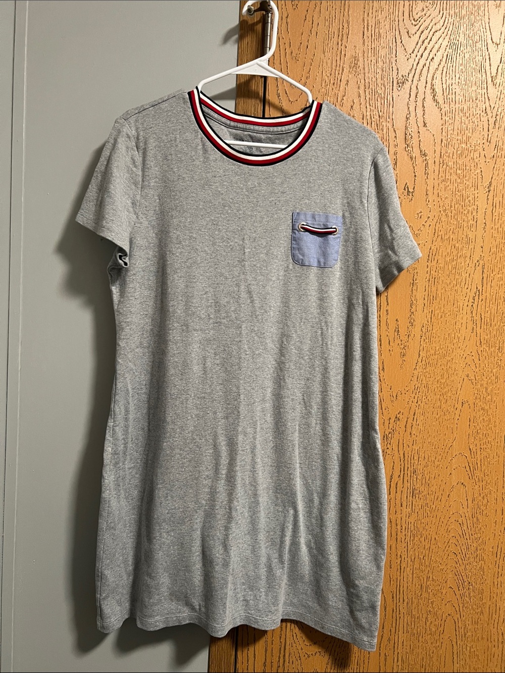 Tommy Hilfiger Grey Crewneck T-Shirt with Red-White-Blue Trim